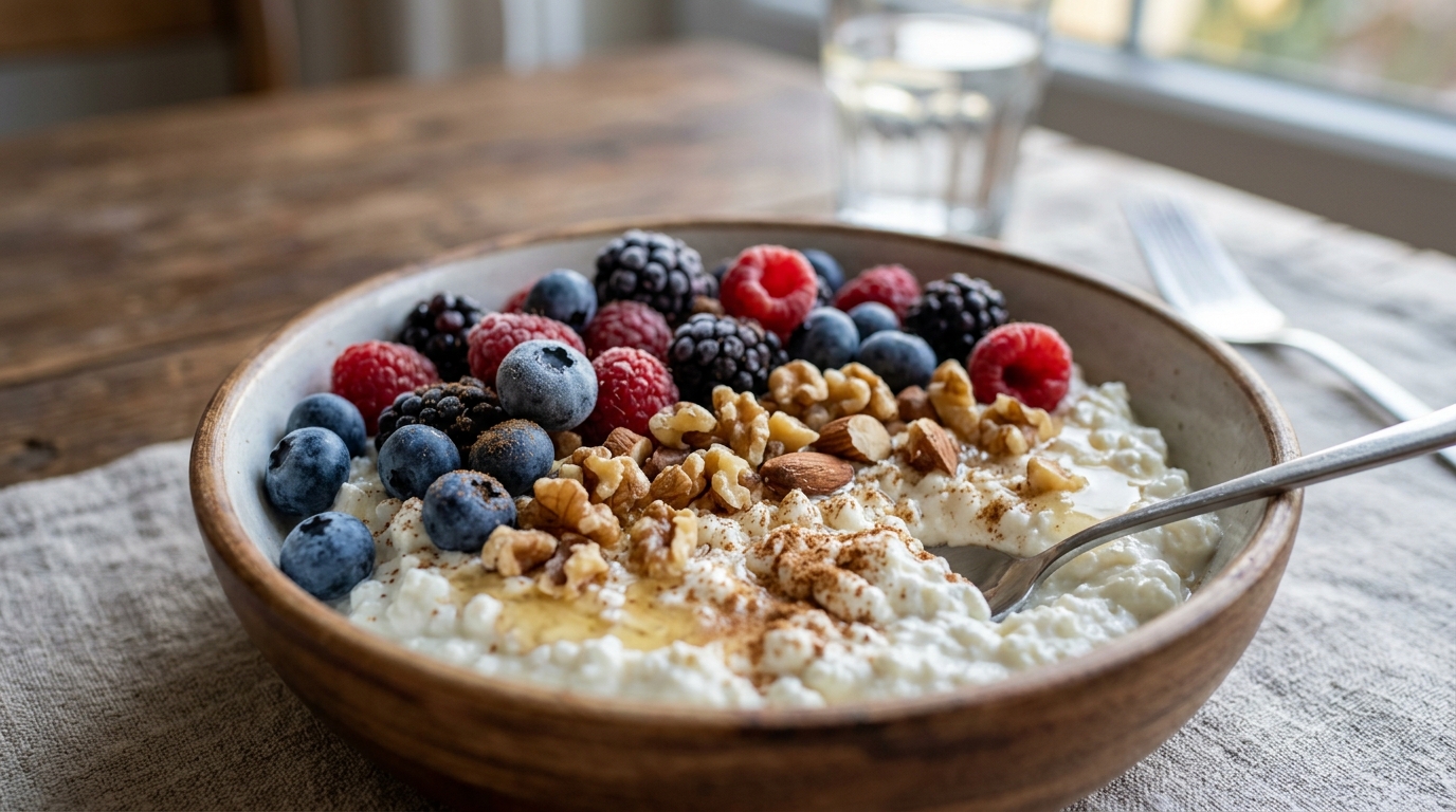 Cottage Cheese-skål med bær og nøtter